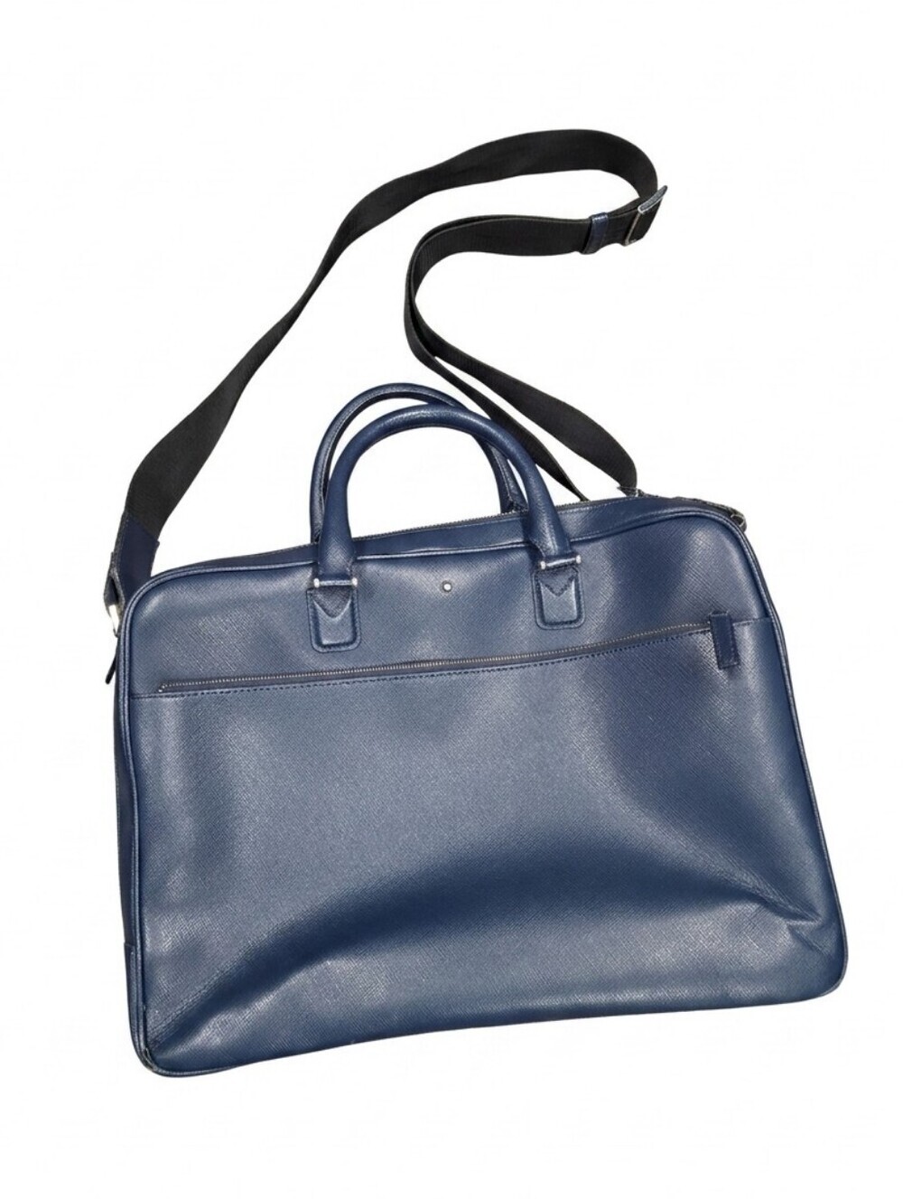 Montblanc Sartorial Large Leather Briefcase Double Zip Document Case Blue Navy
